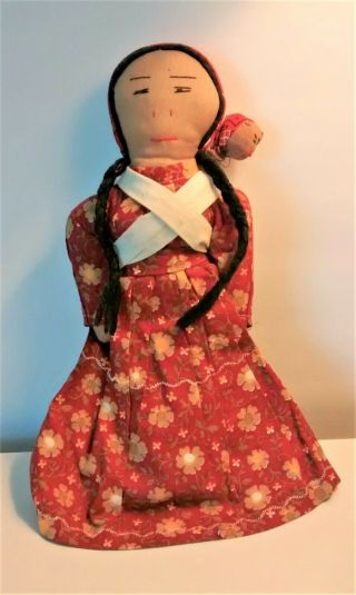 Vintage Indigenous American Indian Cloth Doll With Baby Red Dress