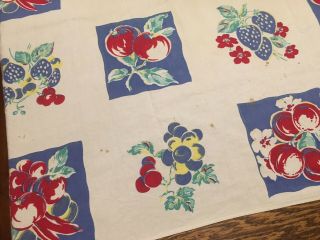 Vtg 50 ' s Cotton Tablecloth Blocks FRUIT Cherries Strawberries Blueberries More 3