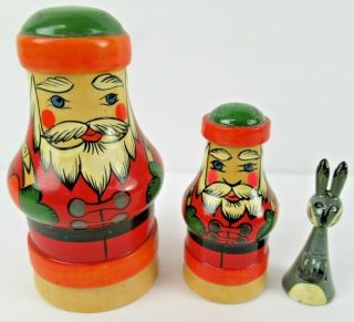 3 Pc.  Wooden Russian Nesting Dolls Matryoshka Christmas Santa Theme
