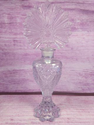 Irice Art Deco Clear Crystal Glass Perfume Bottle Sunburst Fan Stopper Vtg 10 " H