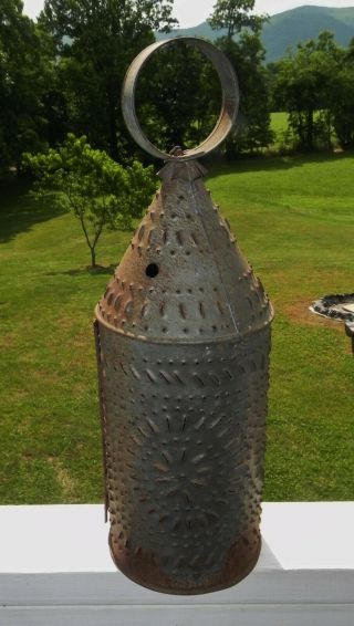 Antique Revolutionary War Era Punched Tin Camp Candle Lantern Paul Revere