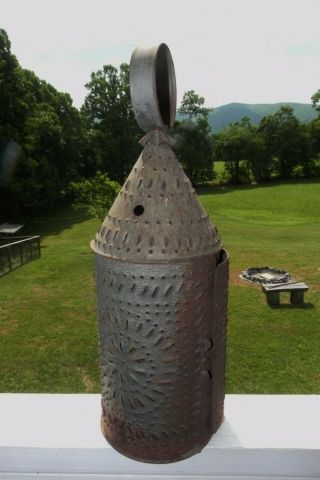 ANTIQUE REVOLUTIONARY WAR ERA PUNCHED TIN CAMP CANDLE LANTERN PAUL REVERE 2