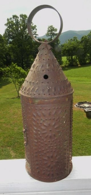 ANTIQUE REVOLUTIONARY WAR ERA PUNCHED TIN CAMP CANDLE LANTERN PAUL REVERE 3