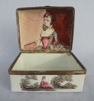 Antique French Enamel Box Hand Decorated With Figures In 18th Century Dress