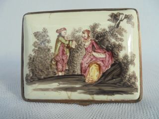 ANTIQUE FRENCH ENAMEL BOX HAND DECORATED WITH FIGURES IN 18TH CENTURY DRESS 2
