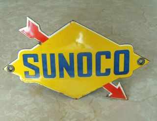 Vintage Sunoco Gasoline Motor Oil Porcelain Sign Gas Station Pump Plate