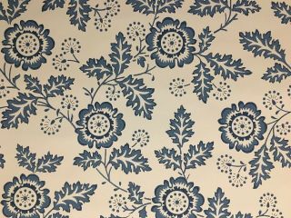 1940s Vtg 1950s 14 Rolls Wallpaper Chantung Blue Floral Asian Motif 20 " Width
