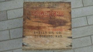 Vintage Skelly Oil Tagolene Wood Wooden Crate Usa Eldorado Kansas Can Sign