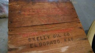 Vintage Skelly Oil Tagolene Wood Wooden Crate USA Eldorado Kansas Can Sign 2