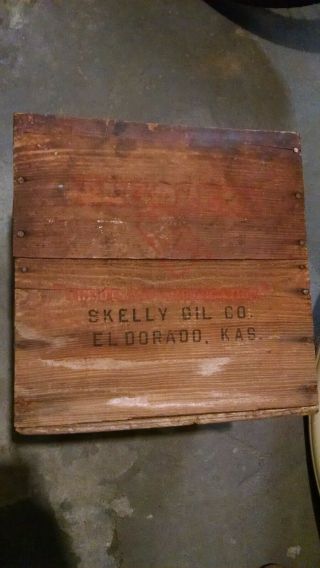 Vintage Skelly Oil Tagolene Wood Wooden Crate USA Eldorado Kansas Can Sign 3