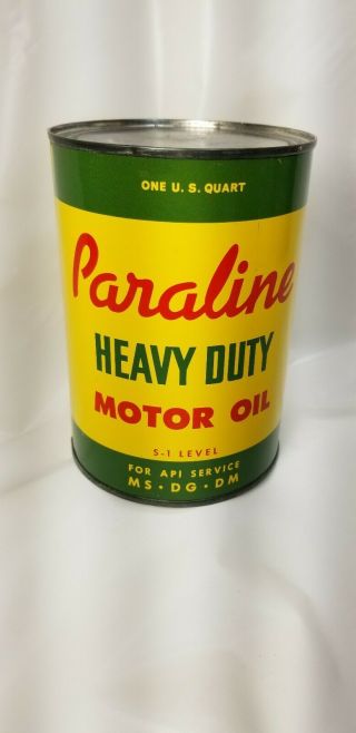 Vintage Paraline Heavy Duty Motor Oil Can Full Quart Sae Warden Oil Co.