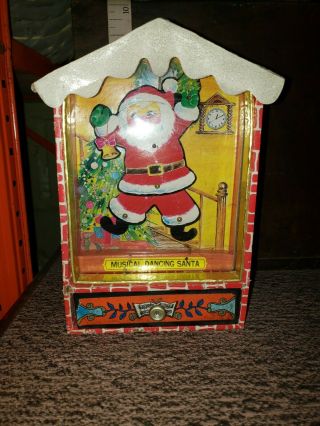 Vtg Christmas Dancing Santa Claus Music Jewelry Box