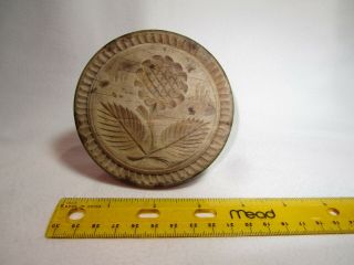 Antique Round Wood Butter Print Mold Press Stamp Flower Primitive Hand Carved