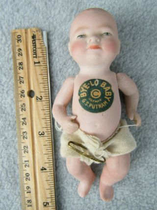 5 " Antique All Bisque German Bye - Lo Baby Doll W Orig Label & Gown Grace S Putnam