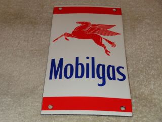 Vintage Mobil Mobilgas Red Pegasus Horse 8 " Porcelain Metal Gasoline & Oil Sign