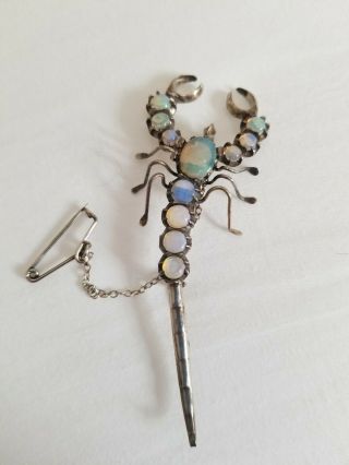 Vintage Sterling Silver Moonstones Scorpion Pin Brooch,  Late Victorian - Edwardian
