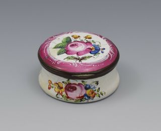 18th Century Staffordshire Bilston Enamel Floral Snuff Pill Box 2