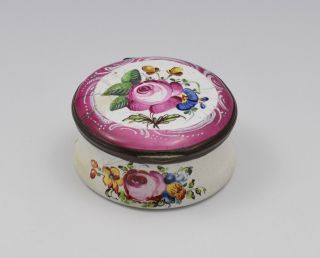 18th Century Staffordshire Bilston Enamel Floral Snuff Pill Box 3