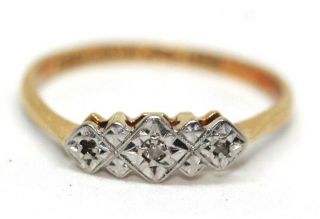 Pretty Art Deco 18 Ct Yellow Gold And Platinum Diamond Ring Size M Engagement