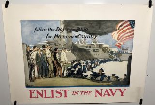 Vintage Wwi Enlist In The Navy War Poster George Wright