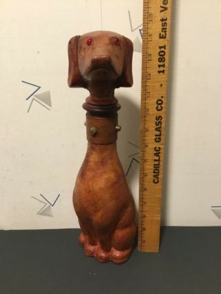 Rare Leather Wrapped Glass Dog Decanter Dachshund - Italy
