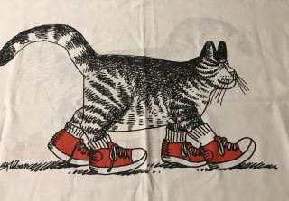 Vintage B Kliban Cat Pillowcase King 1980’s Black & White Cat Red Shoes Sneakers