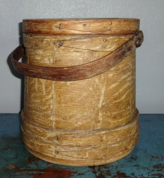 9 3/4 " Antique Grained Mustard Painted Firkin - Old Paint - Aafa - Wooden Sugar Bucket