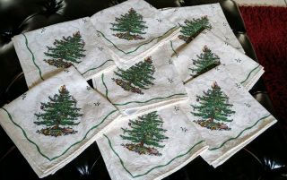 8 Spode Christmas Tree Damask Cloth Holiday Dinner Napkins