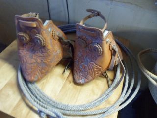 Vintage Tapaderos Tooled Leather Hooded Stirrups Wood/metal Western Cowboy Horse