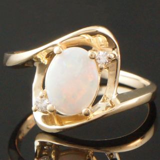 , Solid 14k Yellow Gold,  1.  25 Ct.  Opal & Diamond Ladies Estate Ring