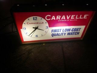 Vintage Bulova Caravelle Watch Lighted Clock Sign Modern Clock Advertising