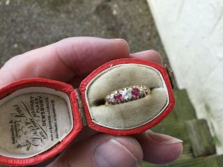 Antique 18ct Gold Diamond & Ruby Ring Boxed