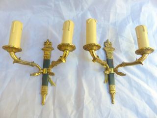 Stylish Vintage French Empire Style Bronze Torch & Bird Double Wall Lights