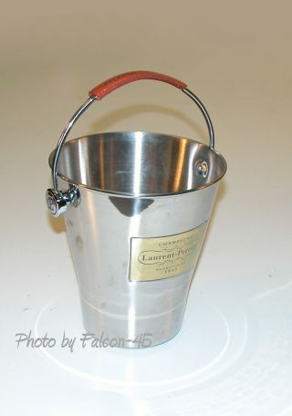 Laurent Perrier Champagne Ice Bucket Polished Silver With Leather Handle Great