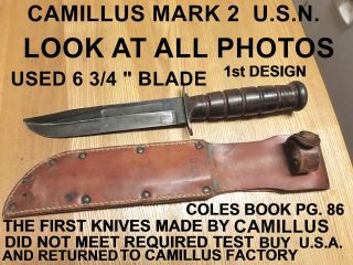 Ww2 U.  S.  N.  Camillus Mark 2 Fighting Knife With Leather Sheath