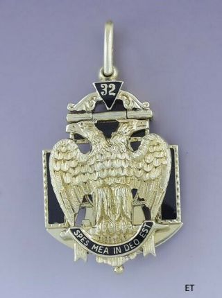 C1900 14k Gold Masonic Freemason Fob / Pendant Scottish 32nd Degree Riker Bros