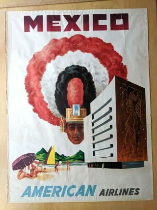 Vintage American Airlines Travel Poster Mexico Loweree 1960s 30x40