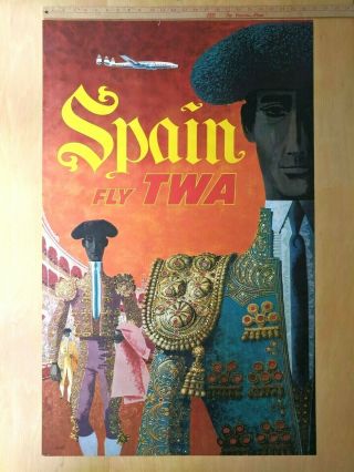 Vintage 1950s Fly Twa Airlines Travel Poster Spain David Klein 25x40