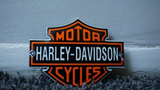 Vintage Harley Davidson Porcelain Sign Gas Oil Metal Station Door Hd 3d Emblem