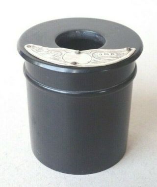 Solid Silver And Ebony Round Box London 1920