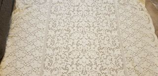 Large Vintage Ecru Off White Ivory Cotton Lace Tablecloth 60 X 128 Holiday