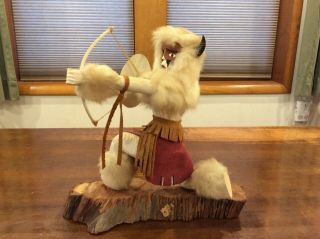Kachina? " Buffalo Warrior " Signed Base? 11” Tall Wood Carving Native American