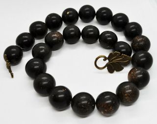 120gr Large Real Old Black Natural Baltic Amber Victorian Necklace Round Beads
