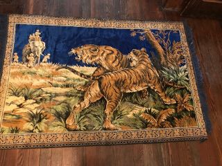 Vintage Large Tiger Elephant Tapestry Rug 48” X 74”