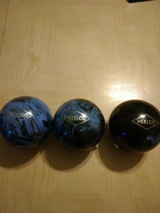 Heelco Duckpin Bowling Balls Set Of 3 Vintage Blue Black Swirl Marble Glazed