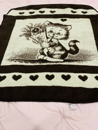 Vtg San Marcos Blanket Cat Kitten Hearts Reversible Throw Wall Hanging Baby