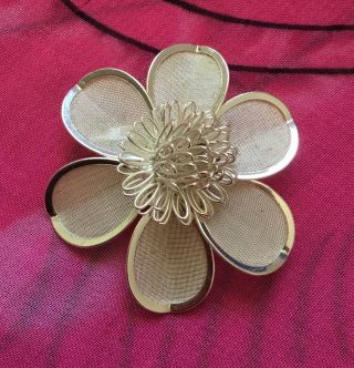 Vintage Antique Silver Mesh Flower Brooch Pin Estate Find Vtg Retro Hippy Boho