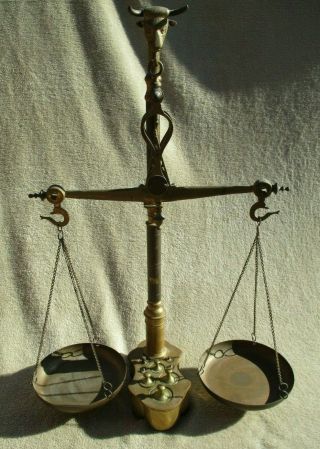 Vintage Brass Hanging Balance Beam Scale With Weights Manaus Portugal