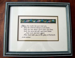 Vintage Framed Old Irish Blessing Poem W/needle Art Hand Calligraphy Isidore