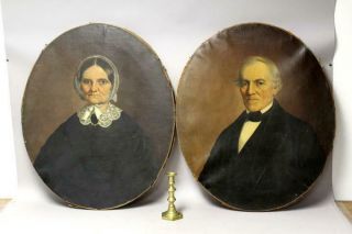 Fine Pair 19th C Oil On Canvas Portraits Of Man And Woman Great Details & Color